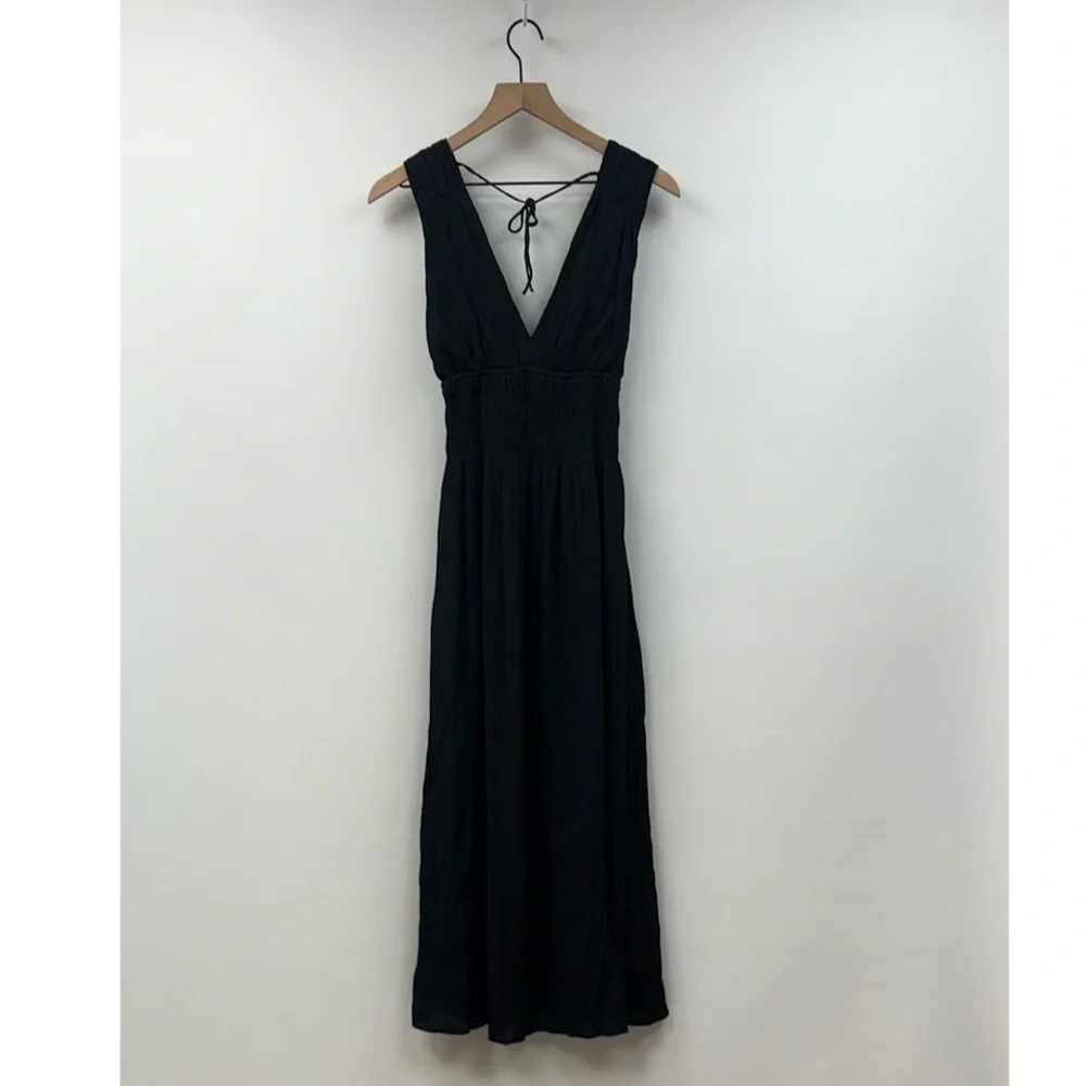 Abercrombie & Fitch Woven Plunge V-Neck Sleeveless Tiered Maxi Dress Black Small